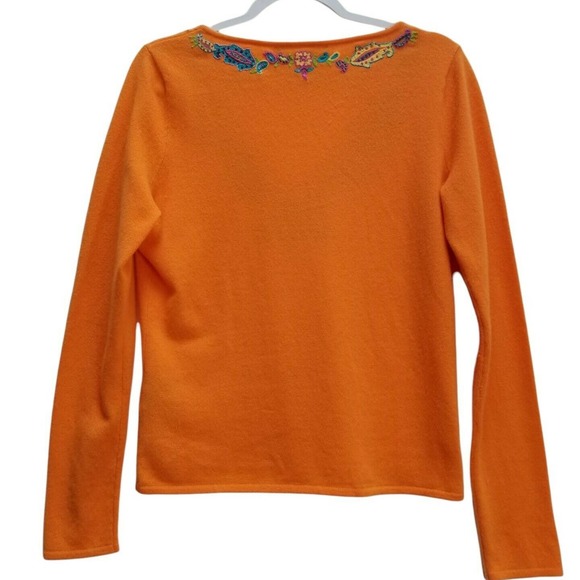 Ralph Lauren Black Label Women's V-Neck Cashmere Sweater Embroidered Orange Sz L - Picture 3 of 12